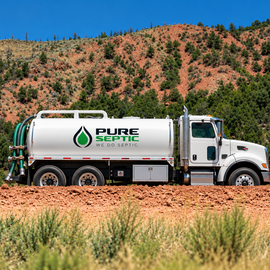Pure Septic Truck on Rugged Hillside